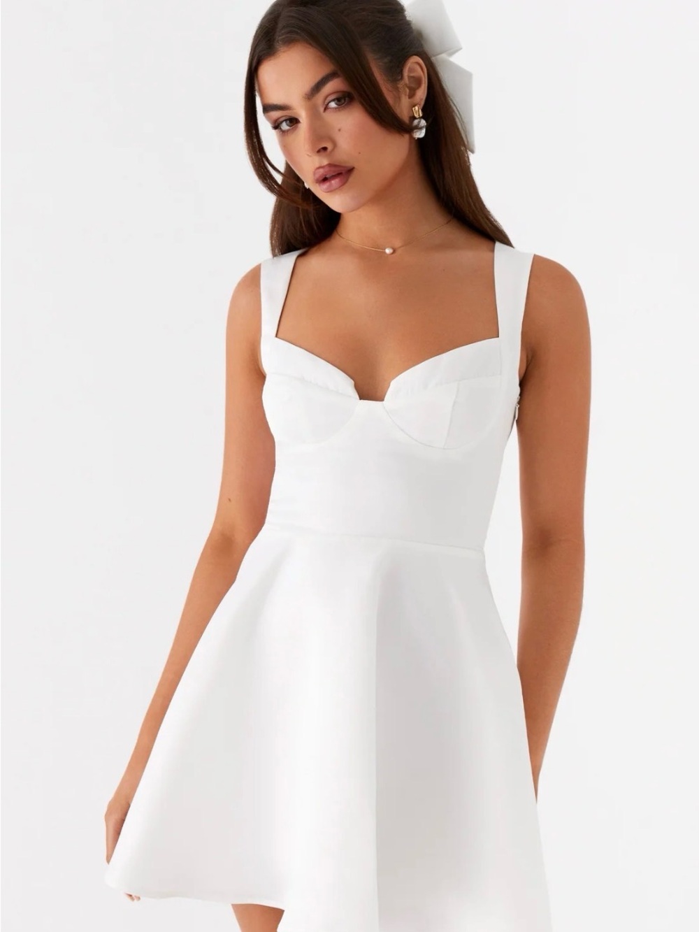 Peppermayo White Square-Strap Fit & Flare Mini Dress